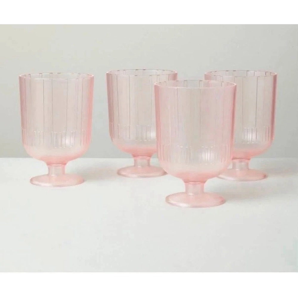4 Hearth And Hand With Magnolia Pink Coral Goblet Plastic Drinking Cup Glass